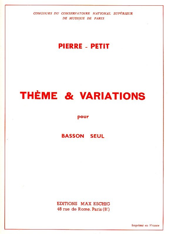 P. Petit: (*1922): &acute;Theme et Variationes<br>pour bassoon - Fagott solo