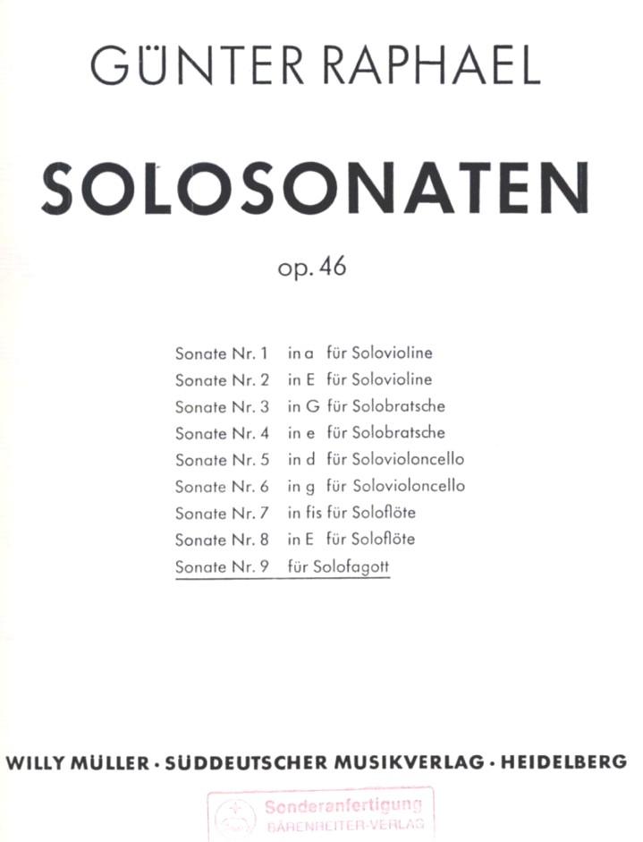 G. Raphael: Solosonate op. 46/9<br>für Fagott Solo