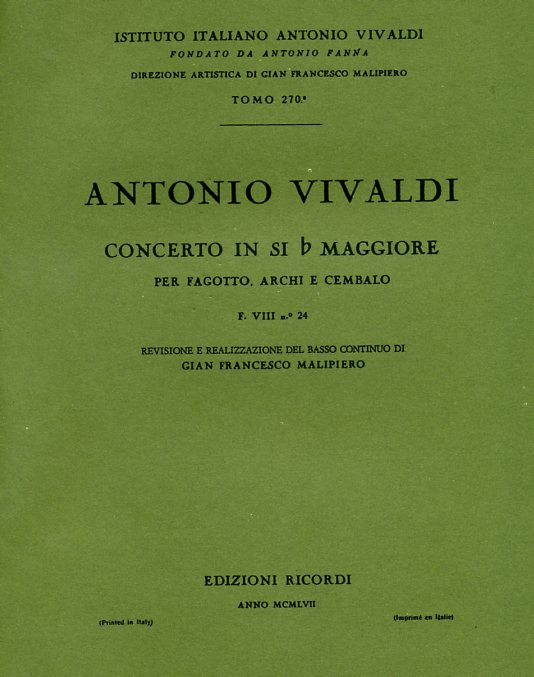 Vivaldi: Fagottkonzert B-Dur F VIII/24<br>RV 502 - Partitur