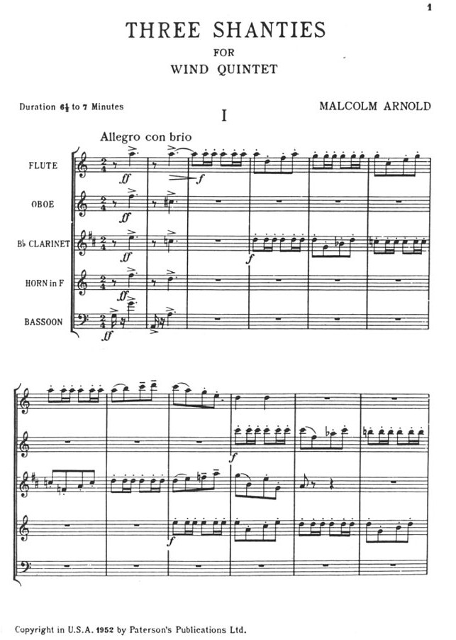 M. Arnold: Three Shanties op. 14<br>für Holzbläserquintett - Partitur