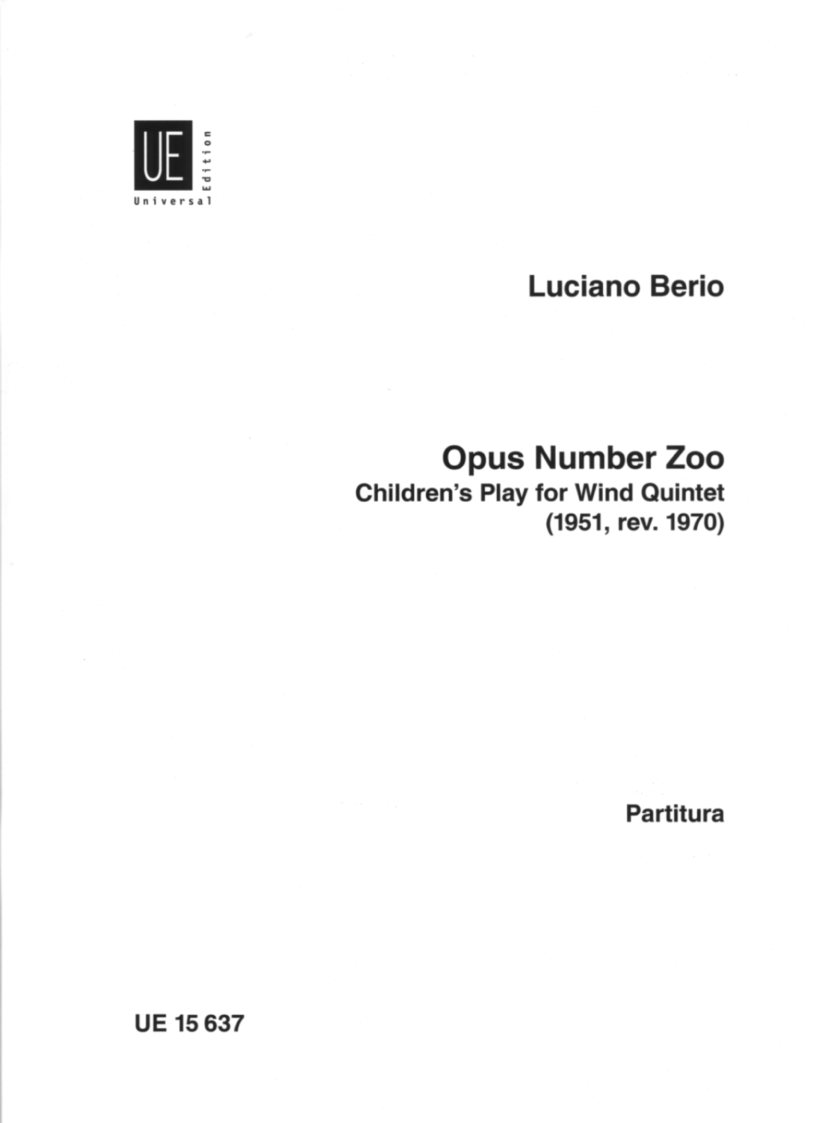 L. Berio: opus number zoo - Holzbläser-<br>quintett - Partitur