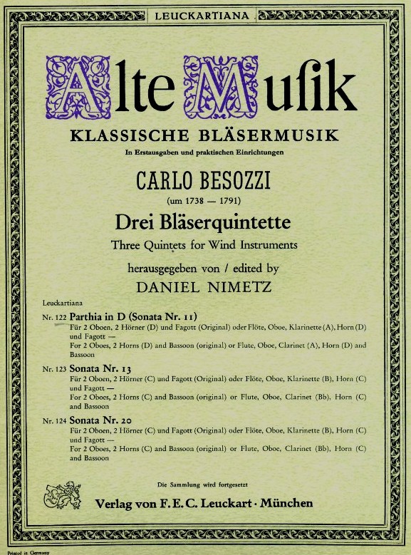 C. Besozzi: Parthia in D-Dur (So.Nr. 11)<br>2 Oboen. 2 Hörner + Fagott