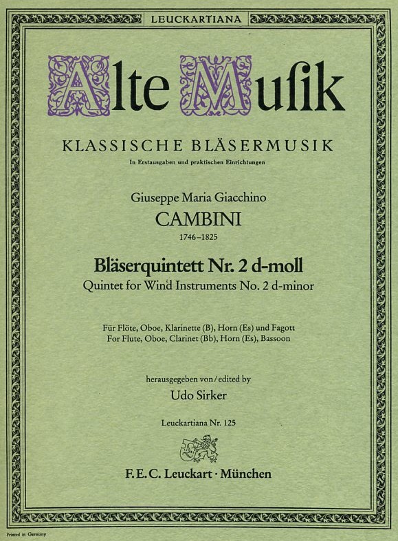 G.G. Cambini: Quintett d-moll Nr.2<br>Holzblserquintett