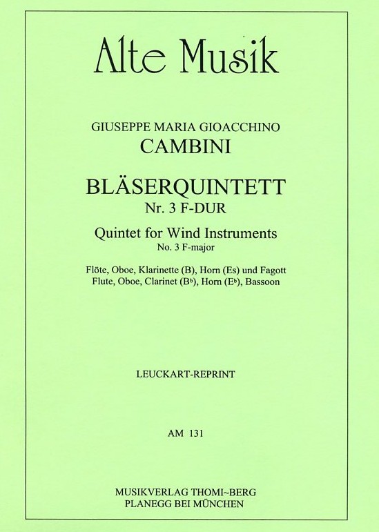 G.G. Cambini: Quintett F-Dur no. 3<br>für Holzbläserquintett