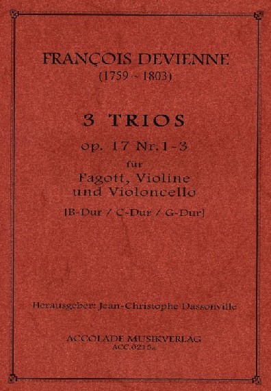 F. Devienne(1759-1803): Drei Trios<br>op. 17/1-3 für Fagott, Violine + Vcello