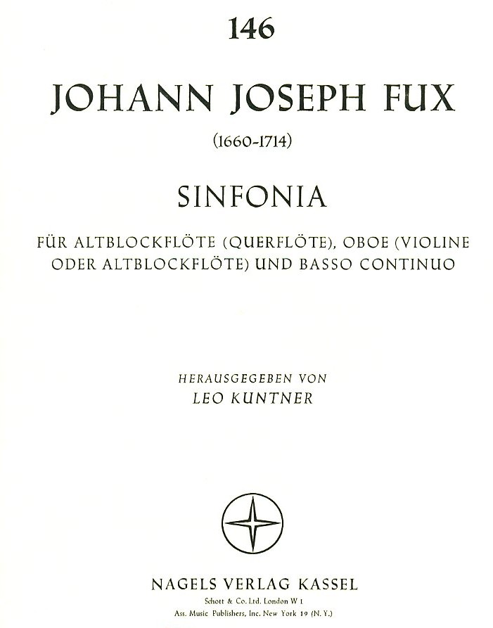 J.J. Fux(1660-1714): Sinfonia für<br>Oboe, Altblockflöte + BC - Archivkopien