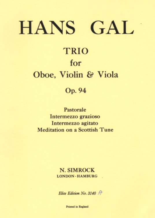 H. Gal: Trio für Oboe, Violine + Viola<br>Partitur