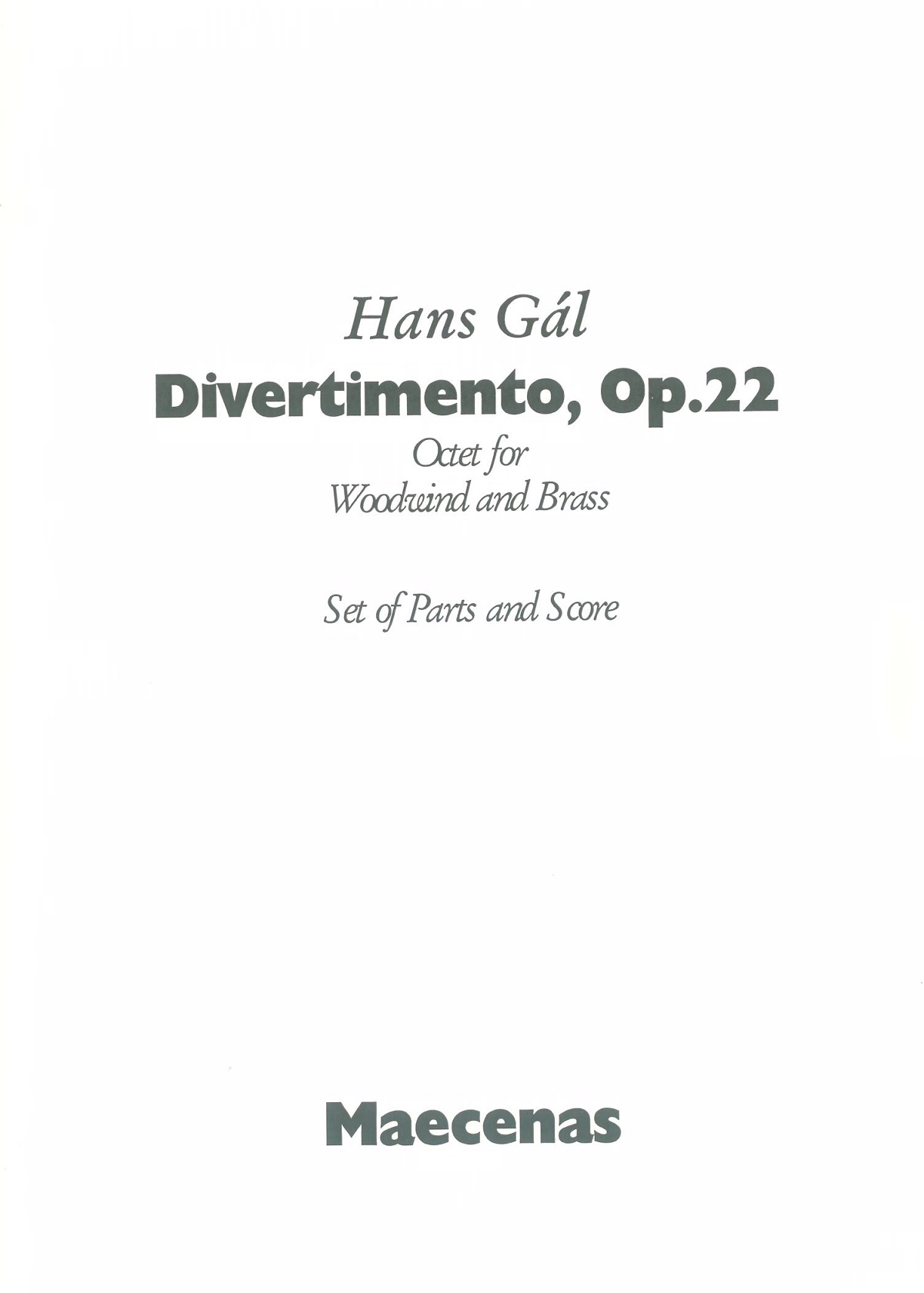 H. Gal: Divertimento op. 22 fr<br>Blser-Oktett / Stimmen + Partitur