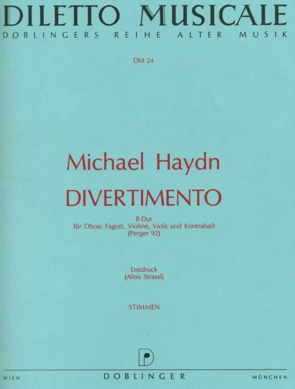 M. Haydn: Divertimento P 92 für Oboe,<br>Fagott, Vl, Va + Kontrabaß - Stimmen