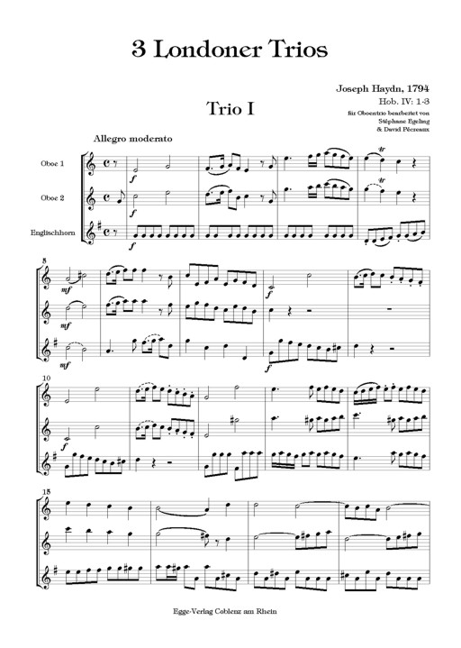 J. Haydn: Londoner Trios - fr<br>2 Oboen + Engl. Horn  / Stimmen + Partit