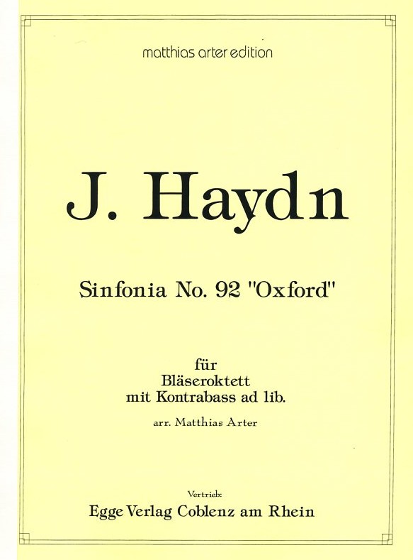 J. Haydn: Sinfonia N92 "Oxford" fr<br>Blseroktett + Kontraba /Part.+Stimmen