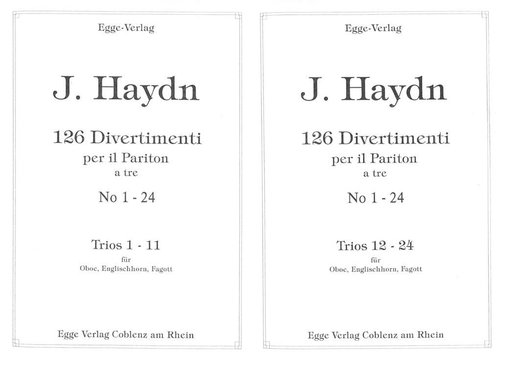 J. Haydn: 126 Divertimenti a tre<br>Oboe, Engl. Horn + Fagott /Part.+Stimmen