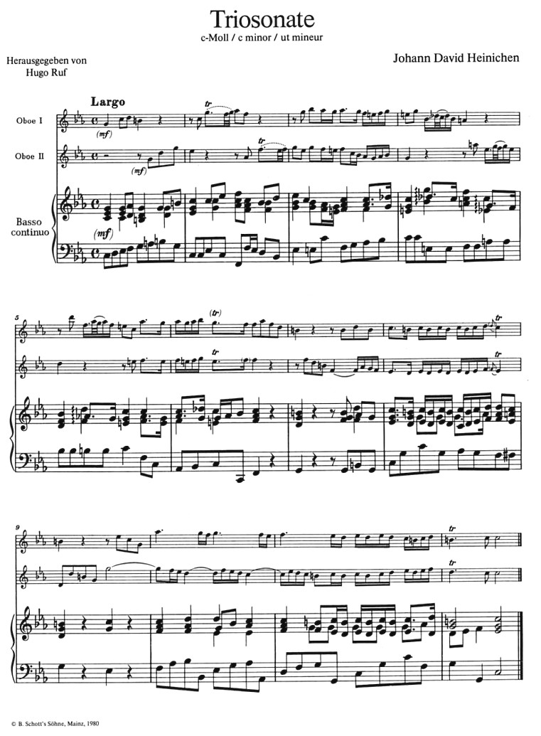 J.D. Heinichen: Triosonate<br>c-moll für 2 Oboen + BC /Schott