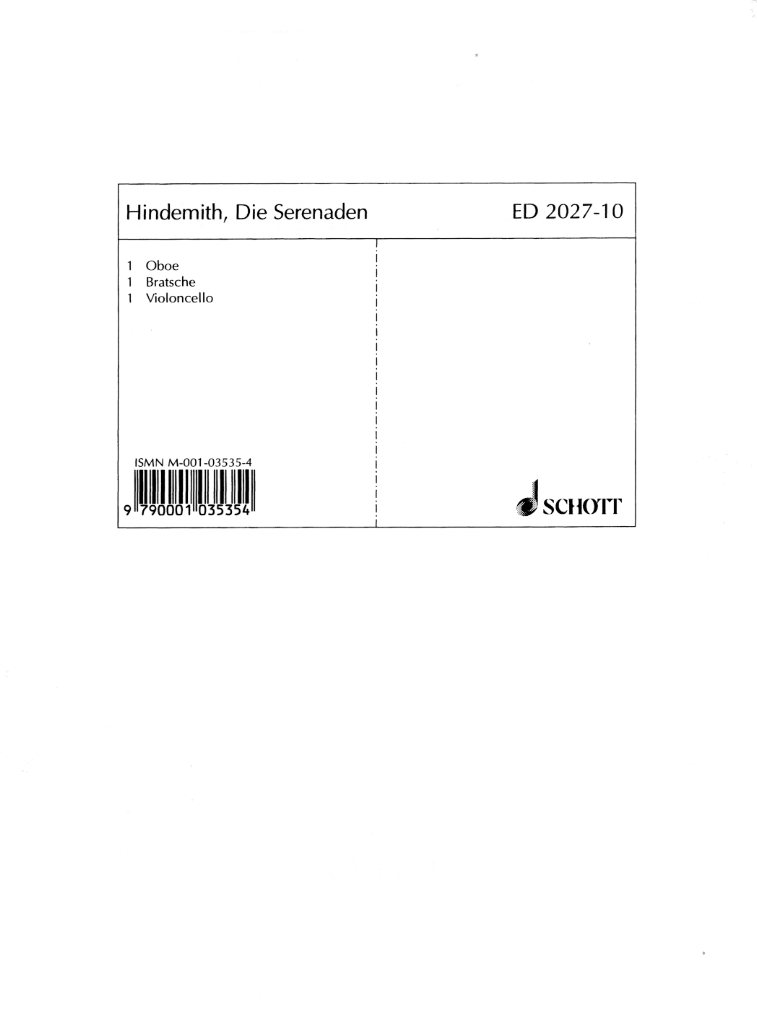 P. Hindemith: Die Serenaden op. 35 für<br>Sopran, Oboe, Va, Vc - Stim. /oh. Sopran