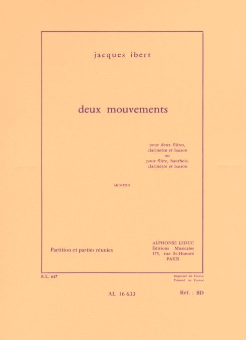 J. Ibert: 2 Mouvements   - Flöte, Oboe,<br>Klar., Fagott - Partitur + Stimmen