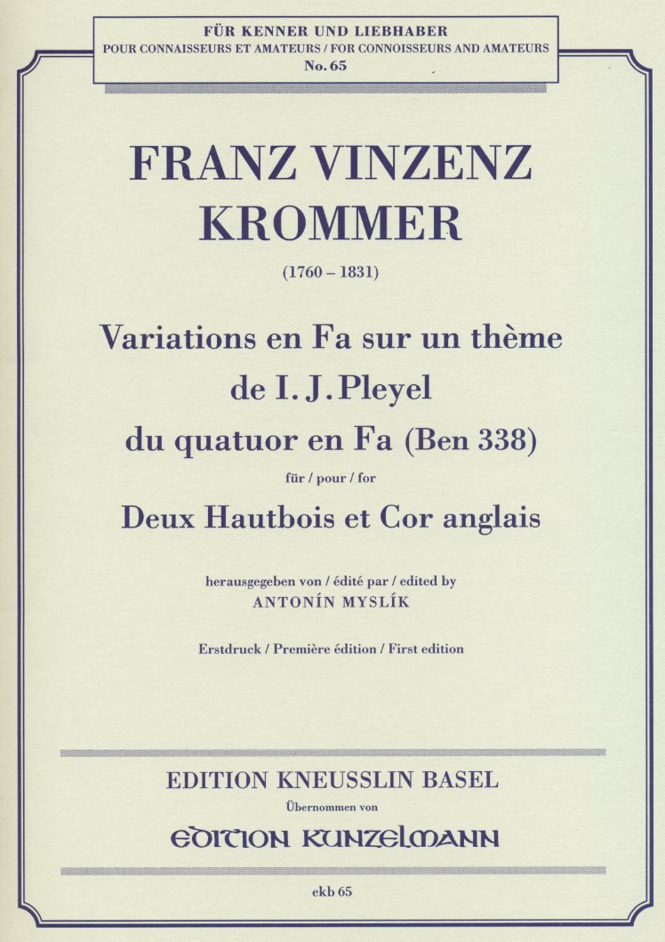 F. Krommer: Variationen in F-Dur fr<br>2 Oboen +Engl. Horn / n. Thema v. Pleyel