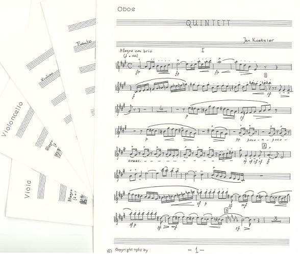 J. Koetsier: Quintett f. Fl., Ob., Viol.<br>Viola, Violoncello, op.3 / Stimmen