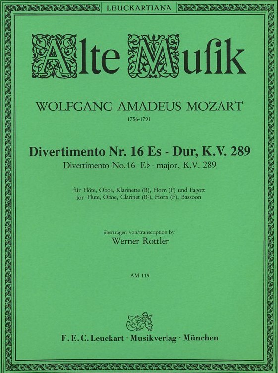W.A. Mozart: Divertimento Nr. 16 Es-Dur<br>KV 289 - Holzblserquintett