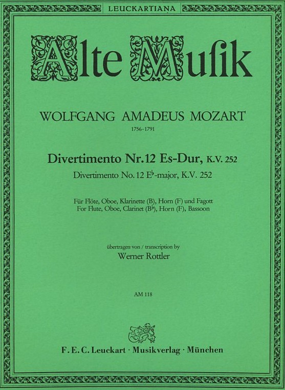W.A. Mozart: Divertimento Nr.12 Es-Dur<br>KV 252 Holzbläserquintett / Leuckart