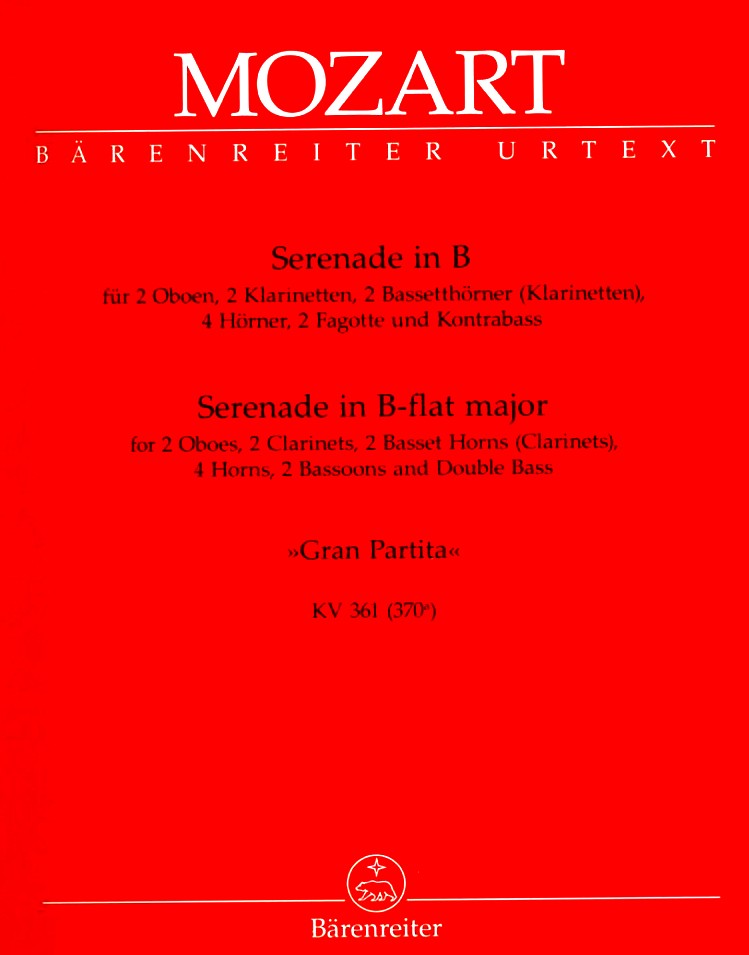 W.A. Mozart: &acute;Gran Partita&acute; KV 361 B-Dur<br>für 13 Bläser / Stimmen / Bärenreiter