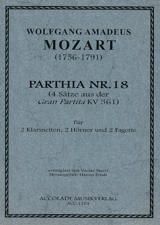 W.A. Mozart: Partita No. 18 nach KV 361<br>für Holzbläsersextett (4 Sätze) - St+P.