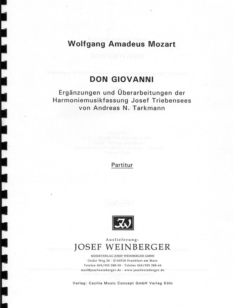W.A. Mozart: &acute;Don Giovanni&acute; fr<br>Blseroktett /Ergnzung-Tarkmann-Part.