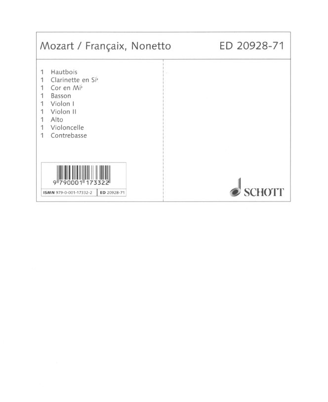 W.A. Mozart: Nonetto Es-Dur KV 452<br>4 Bläser+5 Streicher/J.Francaix/Stimmen