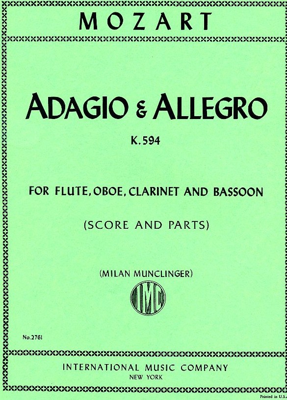 W.A. Mozart: Adagio und Allegro KV 594<br>f-moll / Fl, Ob, Klar+Fagott / IMC