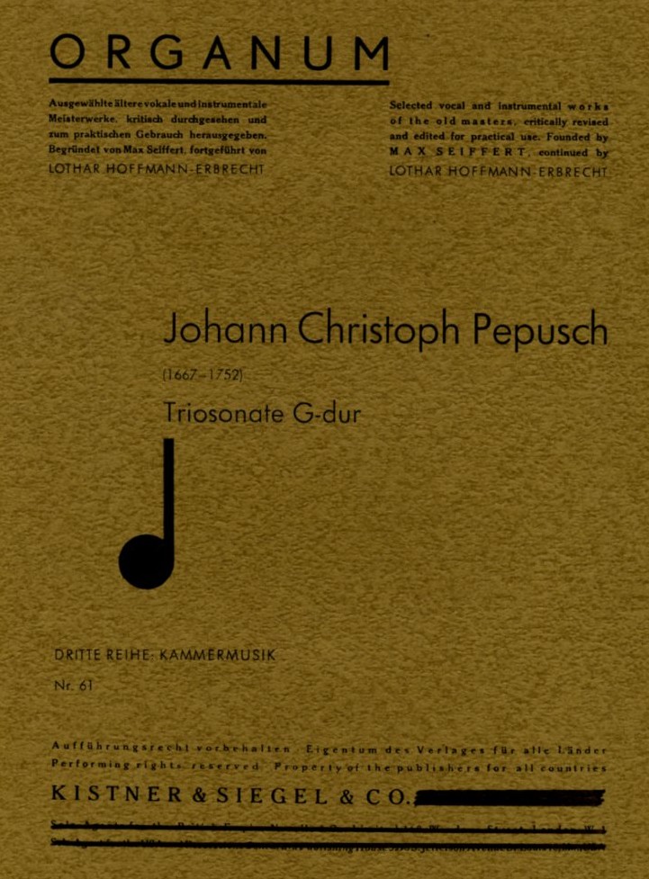 J.Chr. Pepusch: Triosonate in G-Dur<br>für 2 Oboen + BC (Kistner&Siegel)