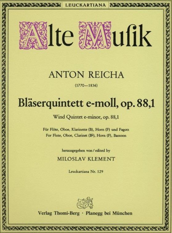 A. Reicha Quintett e-moll op. 88/1<br>fr Blserquintett - Stimmen