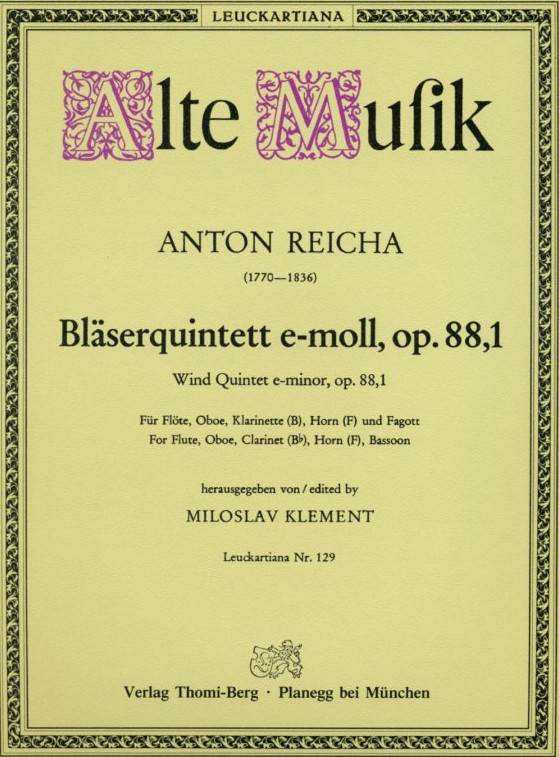 A. Reicha Quintett e-moll op. 88/1<br>fr Blserquintett - Stimmen