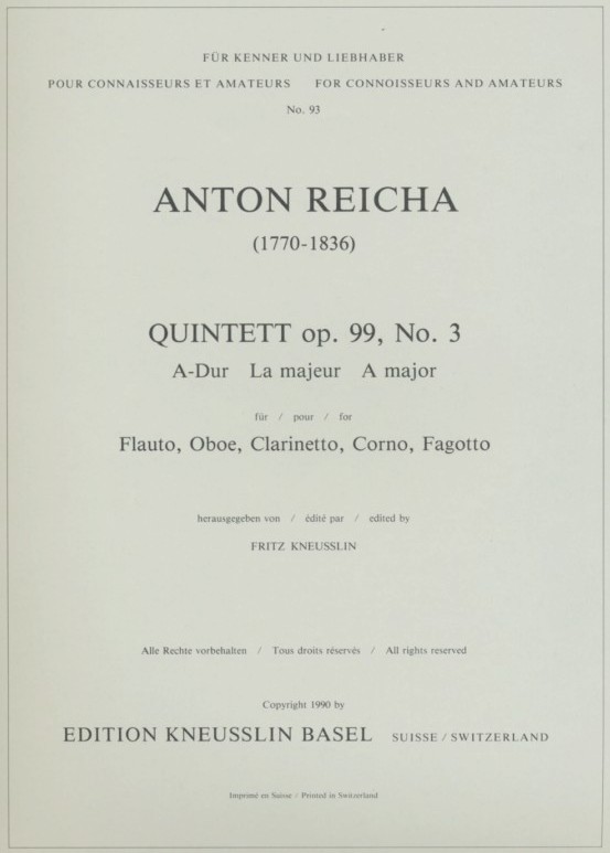 A. Reicha: Quintett A-Dur op. 99/3<br>fr Blserquintett