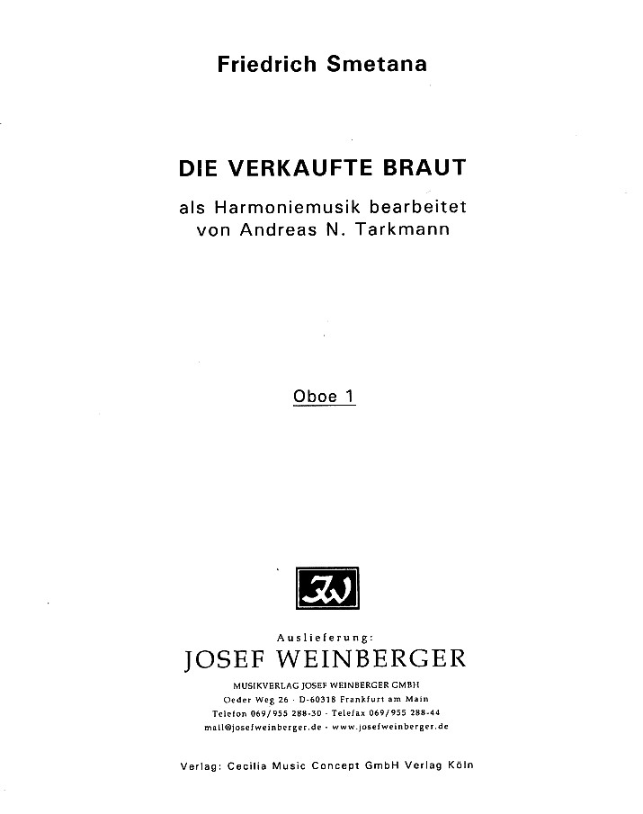 F. Smetana: Die verkaufte Braut /arr.für<br>Bläseroktett + KBaß / Stimmen