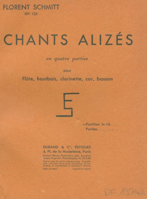 F. Schmitt(1870-1958): Chants Alizes<br>op.125 - Blserquintett - Partitur