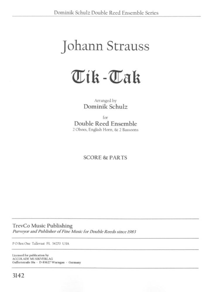 J. Strau: Tik-Tak-Polka fr 2 Oboen,<br>Engl. Horn + 2 Fag. -Part.+Stimmen