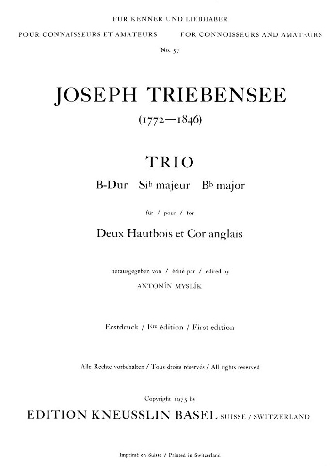 J. Triebensee: Trio B-Dur fr<br>2 Oboen + Engl. Horn - Stimmen
