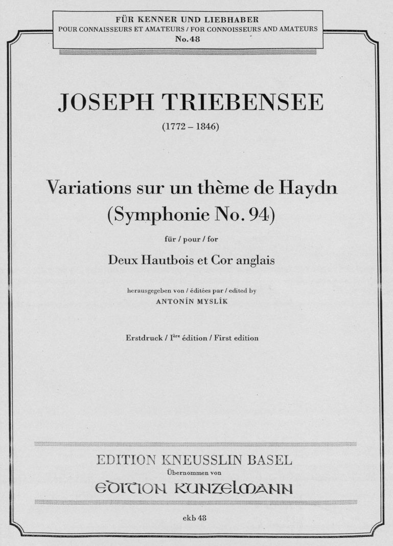 J. Triebensee: Variationen über Haydn<br>(Symphony no. 94.) 2 Oboen + Engl. Horn