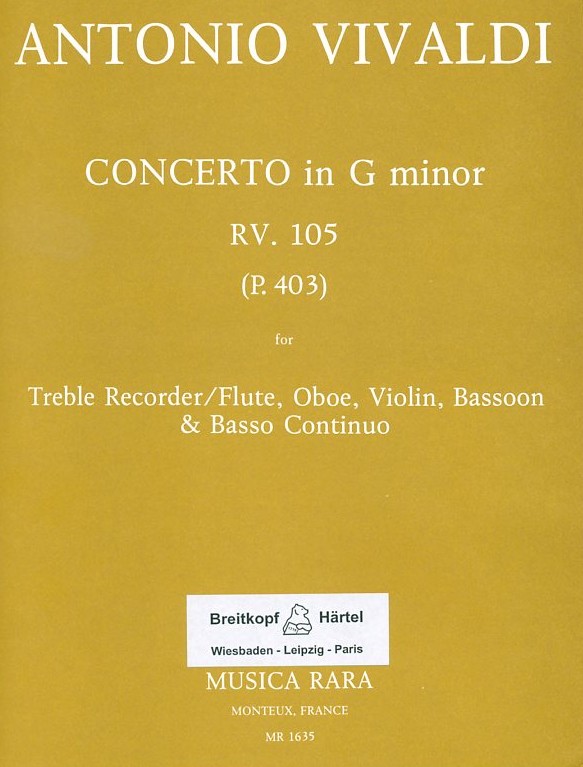 A. Vivaldi: Konzert g-moll RV 105 / Fl.,<br>Oboe, Vl., Fagott + BC /Musica Rara