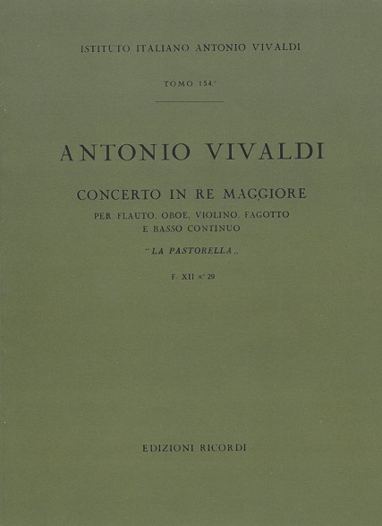 A. Vivaldi: Konzert D-Dur RV 95 XII/29<br>Fl. Oboe, Vl., Fagott + BC /Partitur Ric