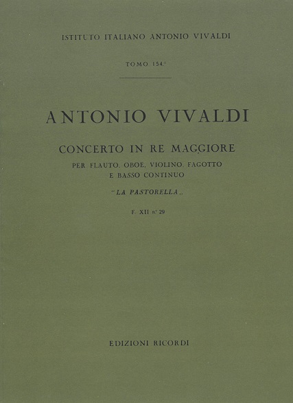 A. Vivaldi: Konzert D-Dur RV 95 XII/29<br>Fl. Oboe, Vl., Fagott + BC /Partitur Ric